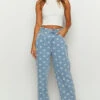 Eli Star Print Mid Wash Wide Leg Denim Jeans