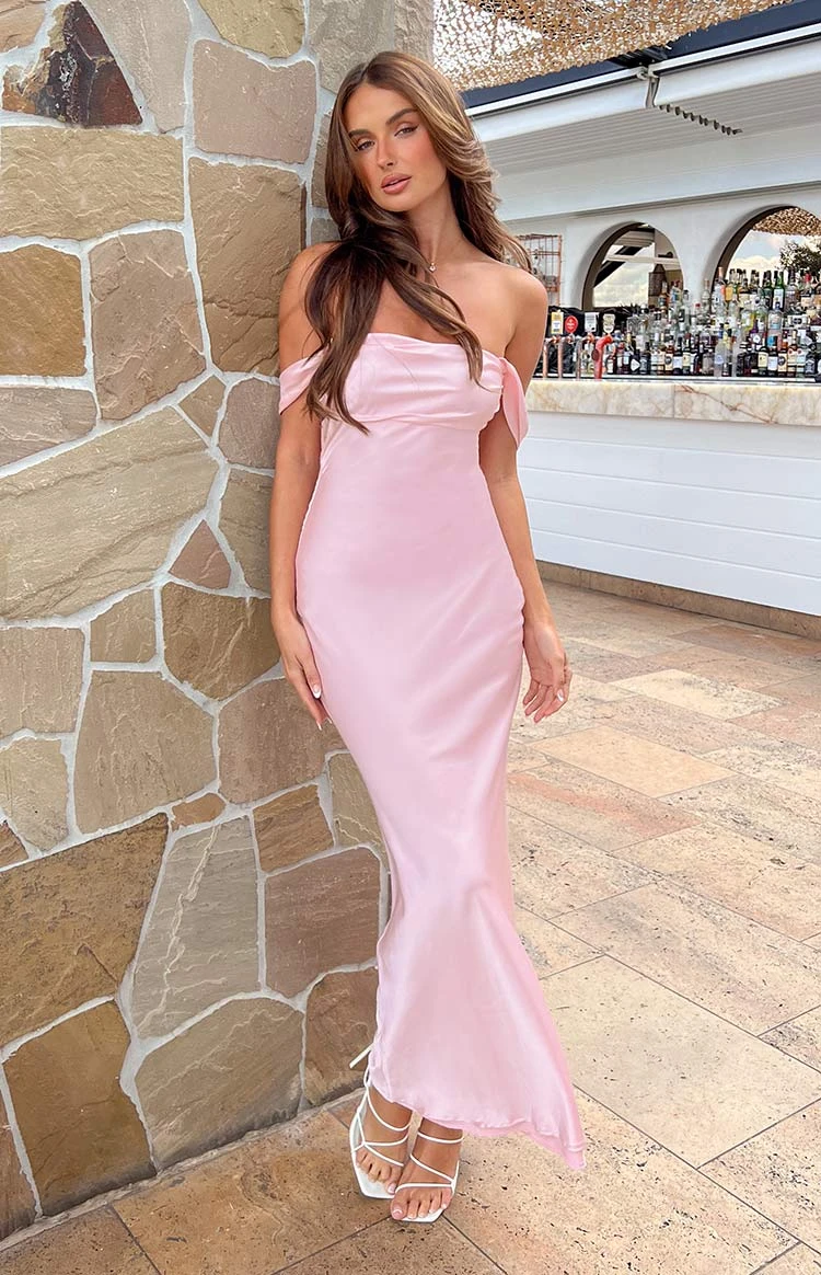 Ella Light Pink Off Shoulder Formal Maxi Dress - Image 12
