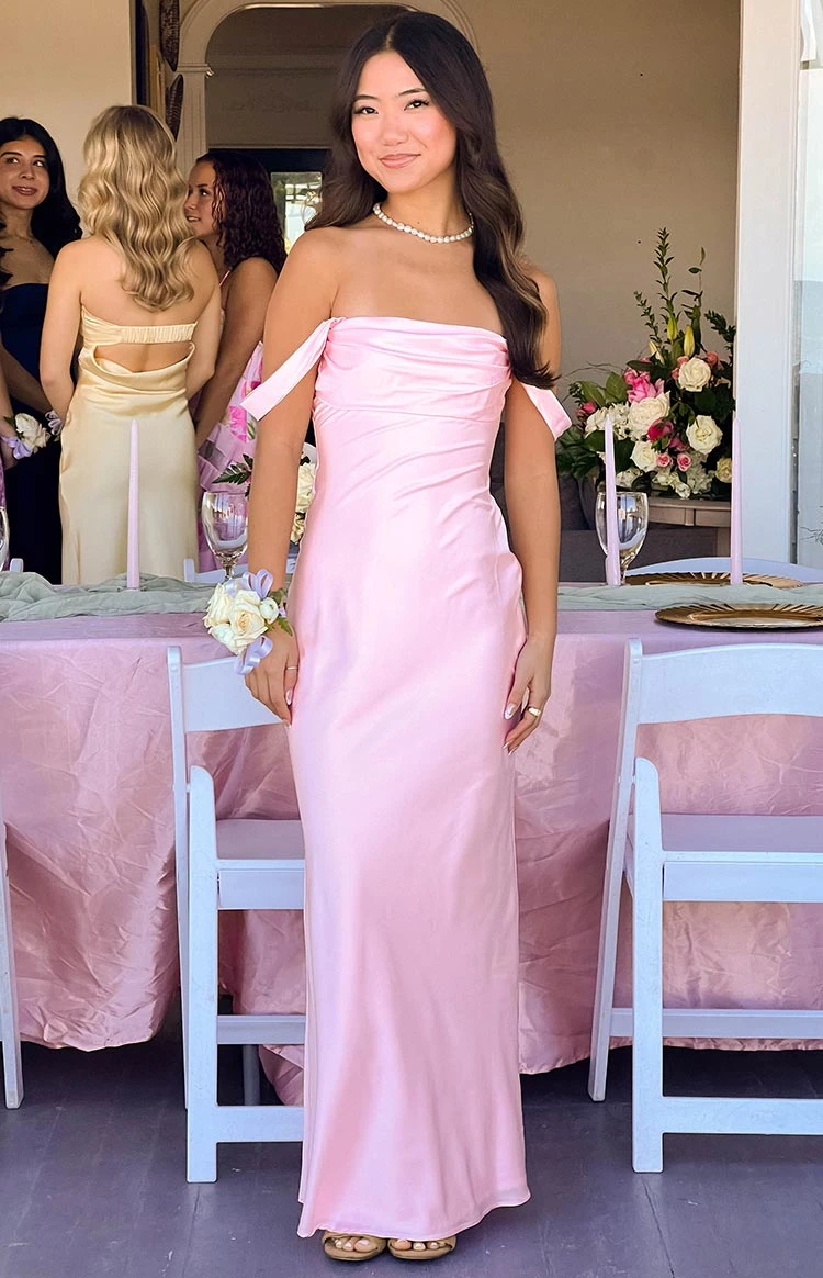 Ella Light Pink Off Shoulder Formal Maxi Dress - Image 13
