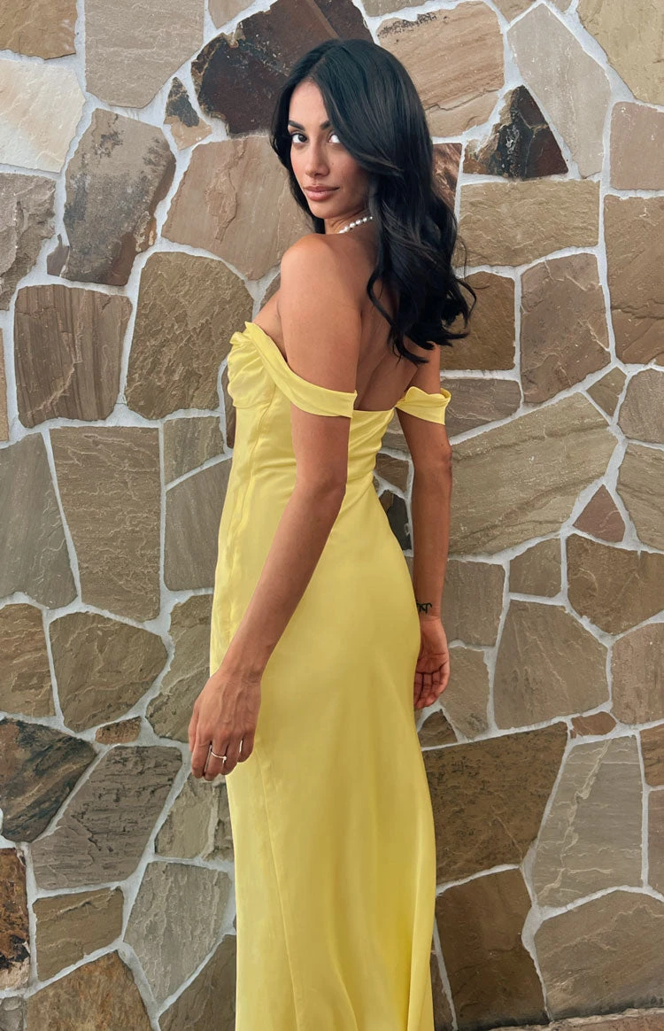 Ella Light Yellow Off Shoulder Formal Maxi Dress - Image 8