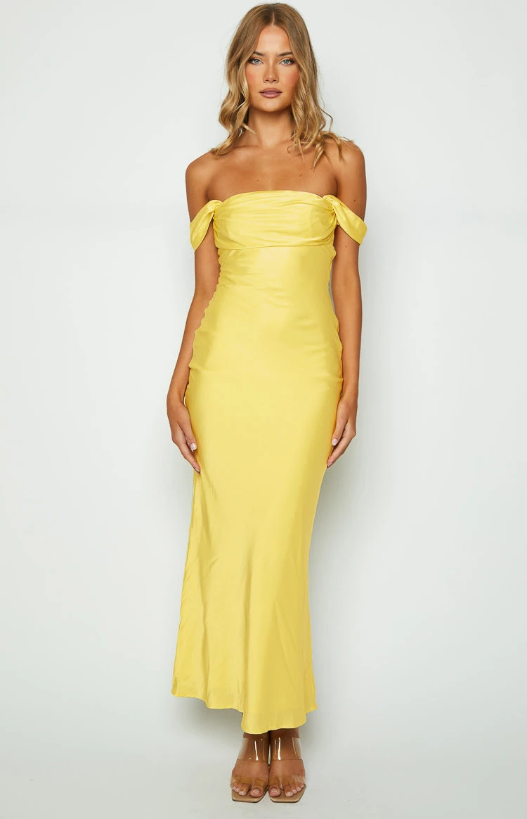 Ella Light Yellow Off Shoulder Formal Maxi Dress - Image 2