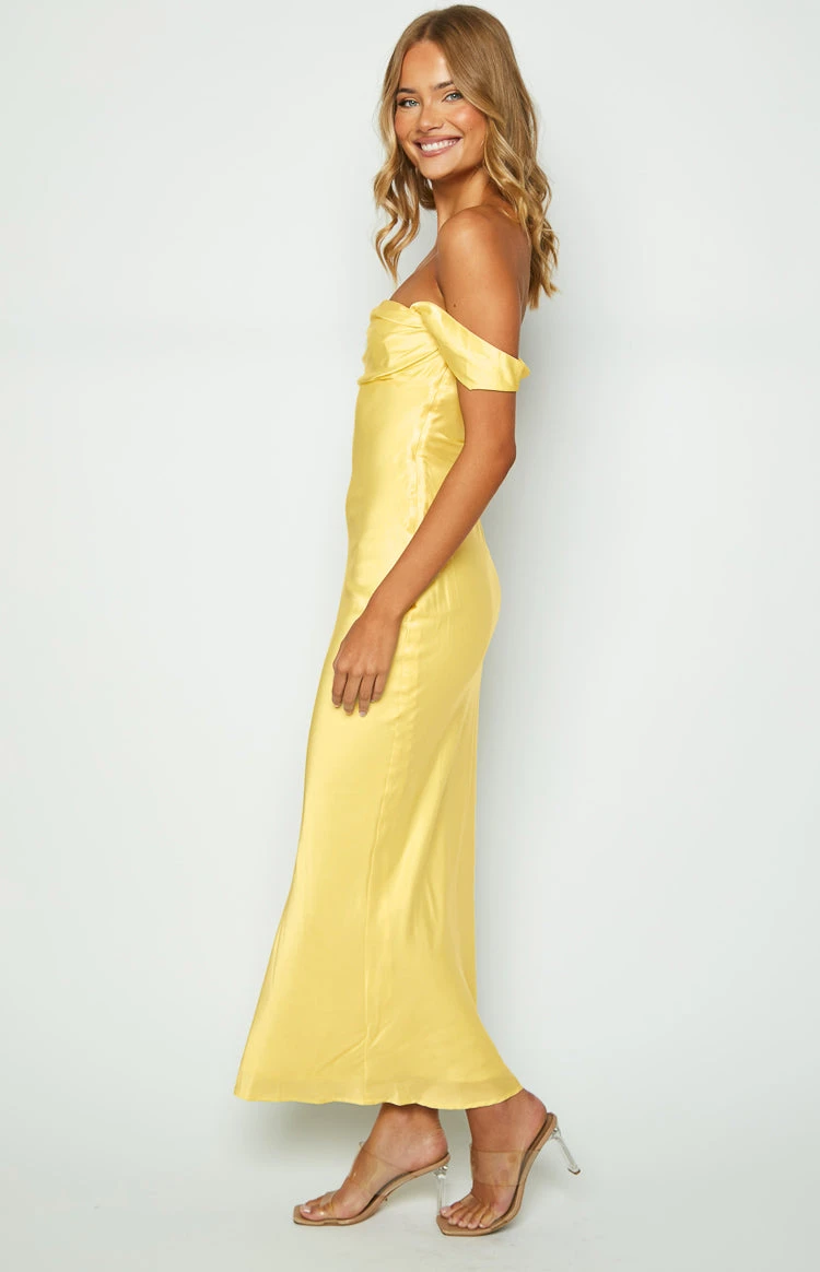 Ella Light Yellow Off Shoulder Formal Maxi Dress - Image 4