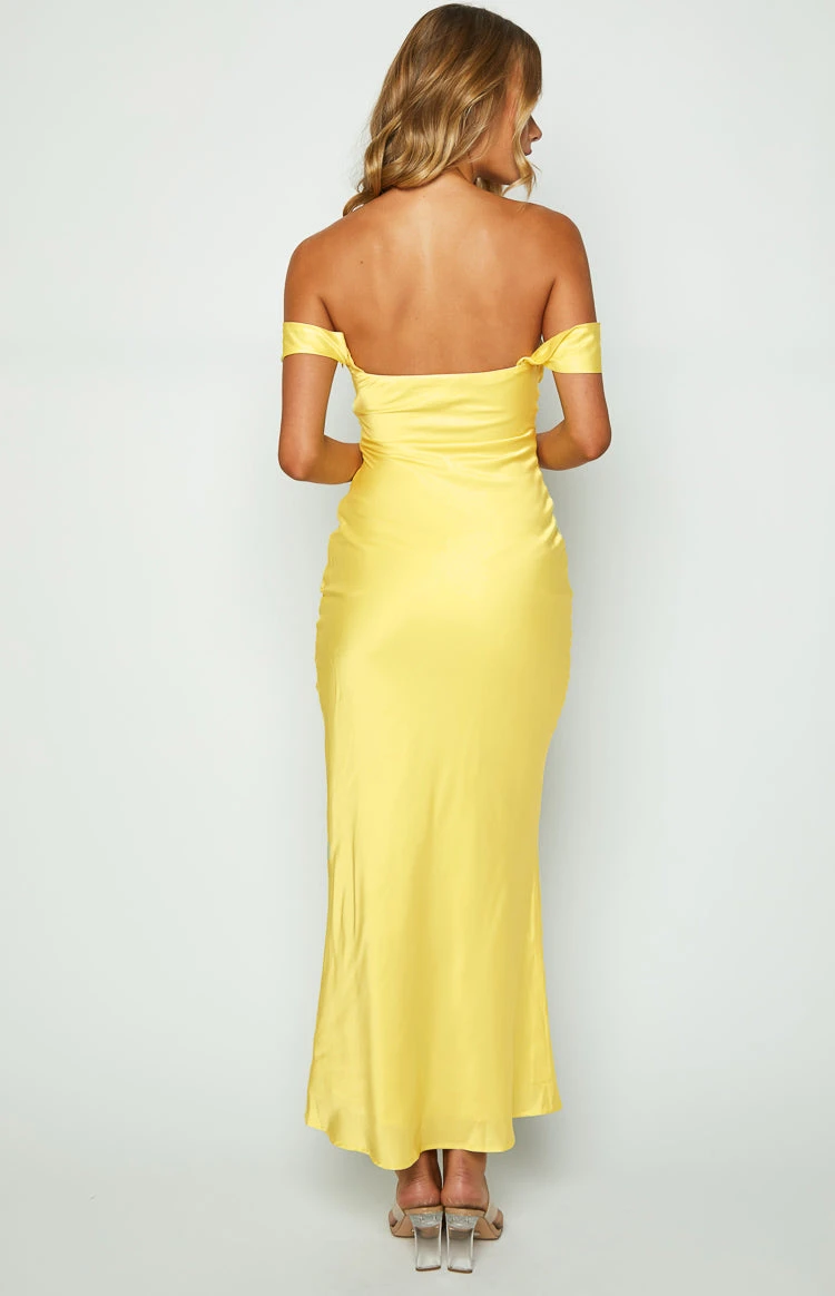 Ella Light Yellow Off Shoulder Formal Maxi Dress - Image 5