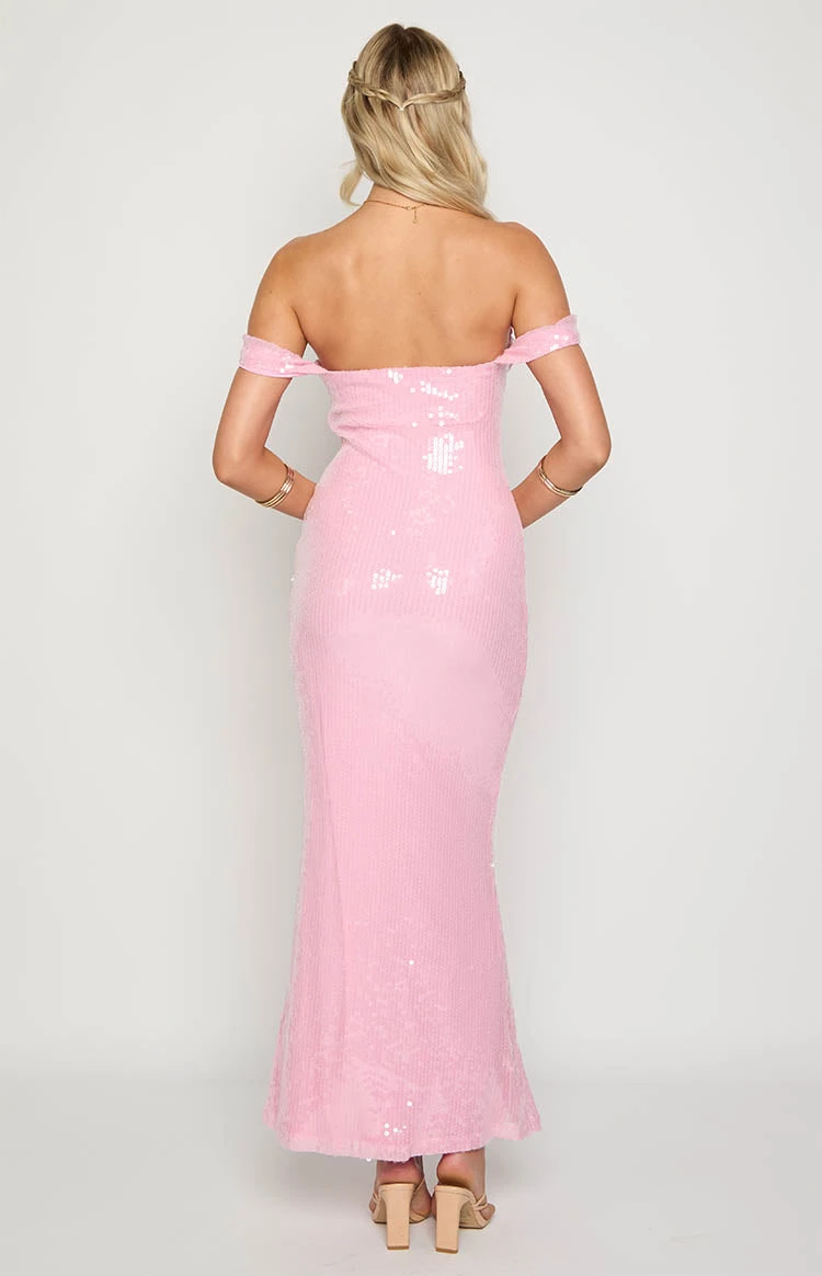 Ella Pink Sequin Off Shoulder Formal Maxi Dress - Image 6