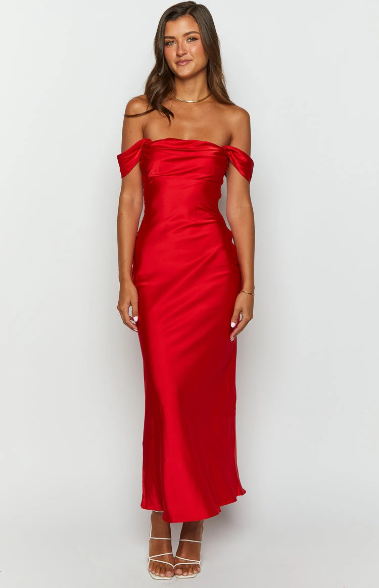 Ella Red Off Shoulder Formal Dress - Image 3