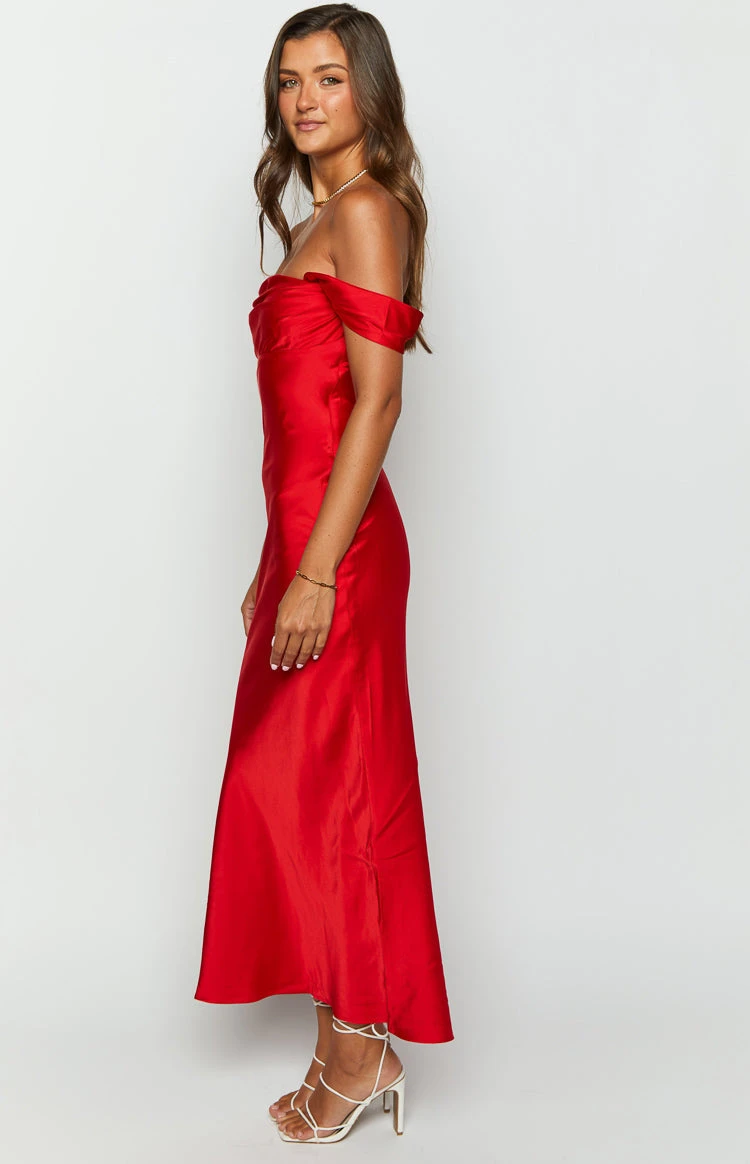 Ella Red Off Shoulder Formal Dress - Image 4