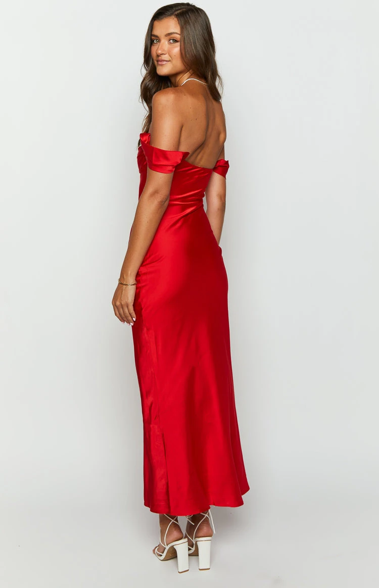 Ella Red Off Shoulder Formal Dress - Image 5