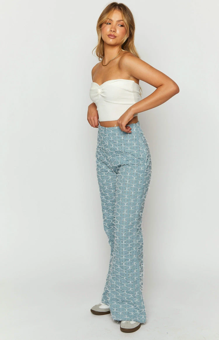 Elowen Blue Chambray Bow Flared Jeans - Image 4