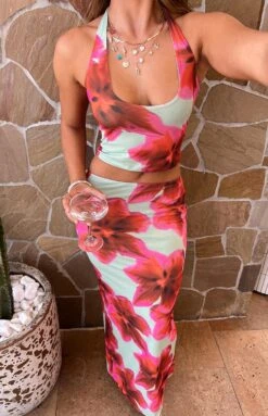 Elsa Green Floral Halter Top