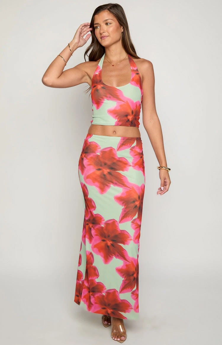 Elsa Green Floral Maxi Skirt - Image 3