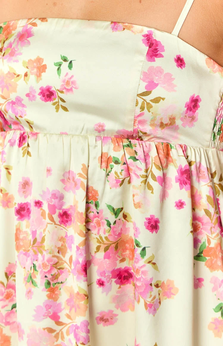 Elsa Yellow Bloom Satin Mini Dress - Image 6