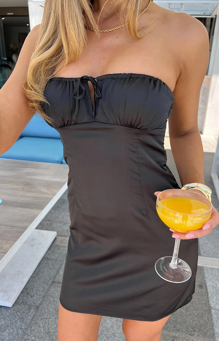 Faith Black Satin Strapless Mini Dress - Image 14