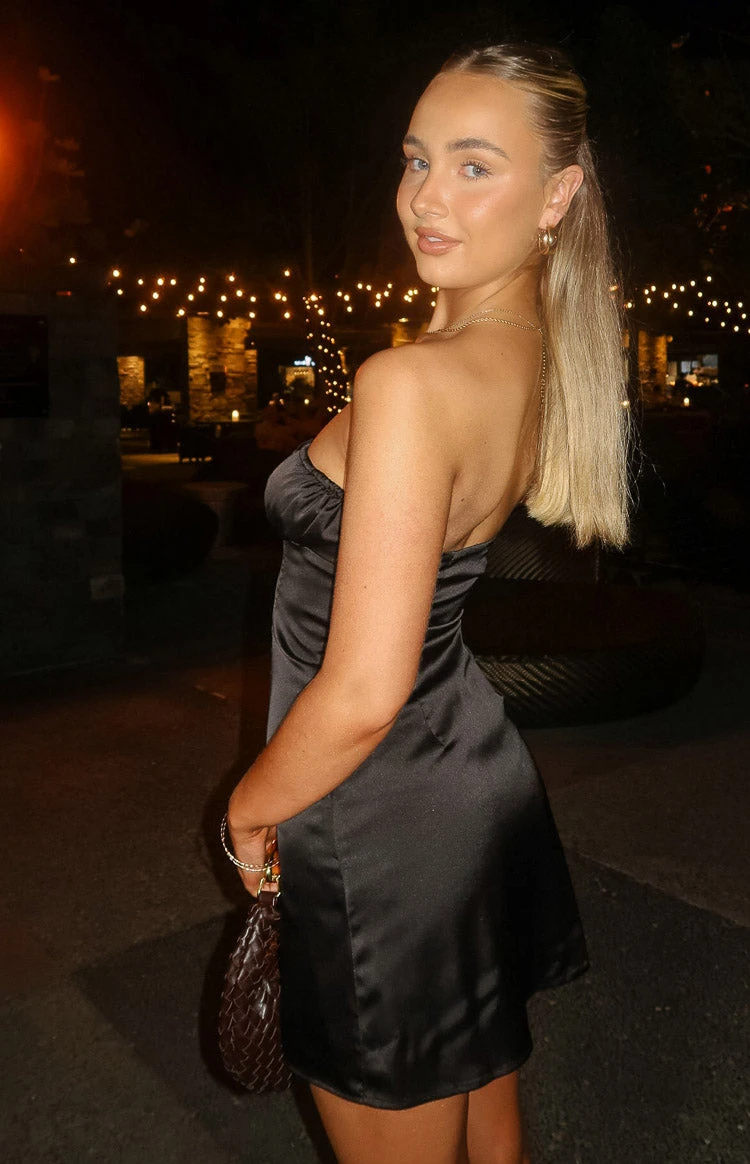 Faith Black Satin Strapless Mini Dress - Image 8