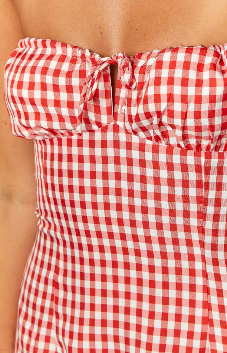 Faith Red Gingham Strapless Mini Dress - Image 6