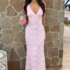Farida Pink Lace Maxi Dress