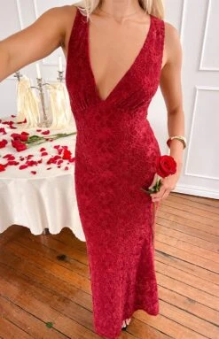 Farida Red Lace Maxi Dress