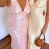 Farida Peach Lace Maxi Dress