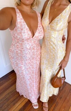 Farida Peach Lace Maxi Dress