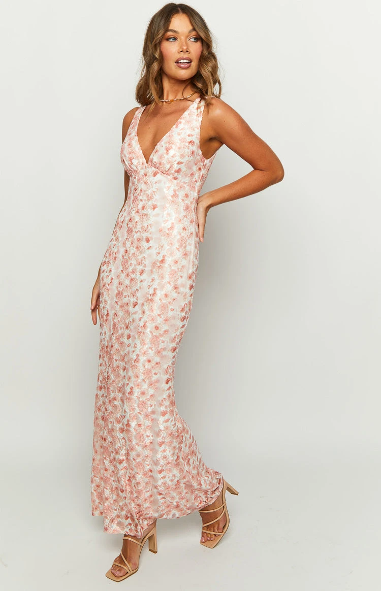 Farida Peach Lace Maxi Dress - Image 4