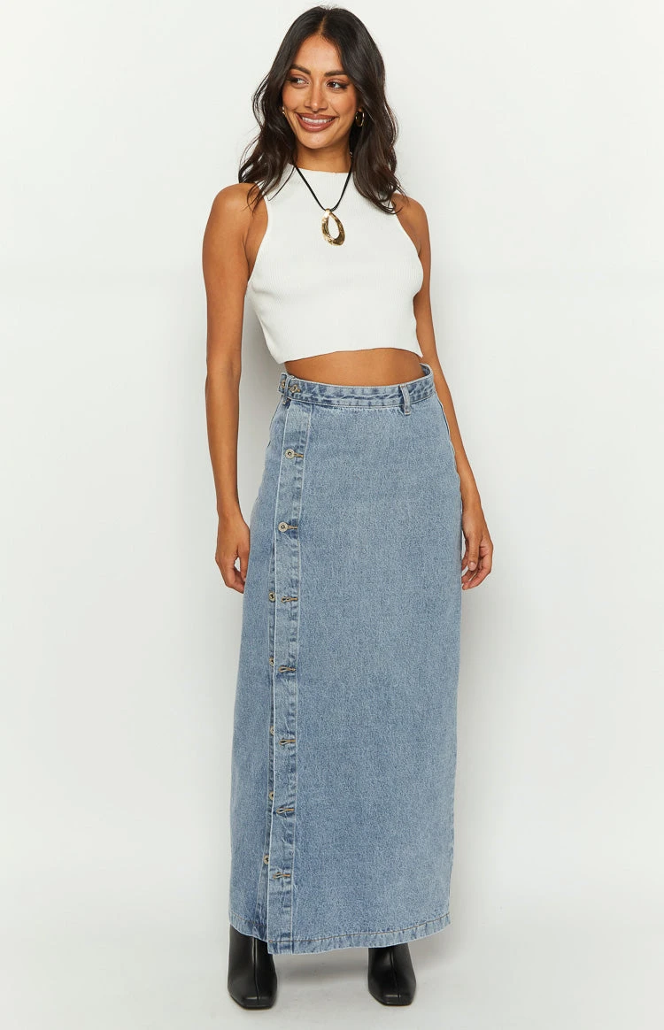 Fazio Button Side Denim Maxi Skirt - Image 2