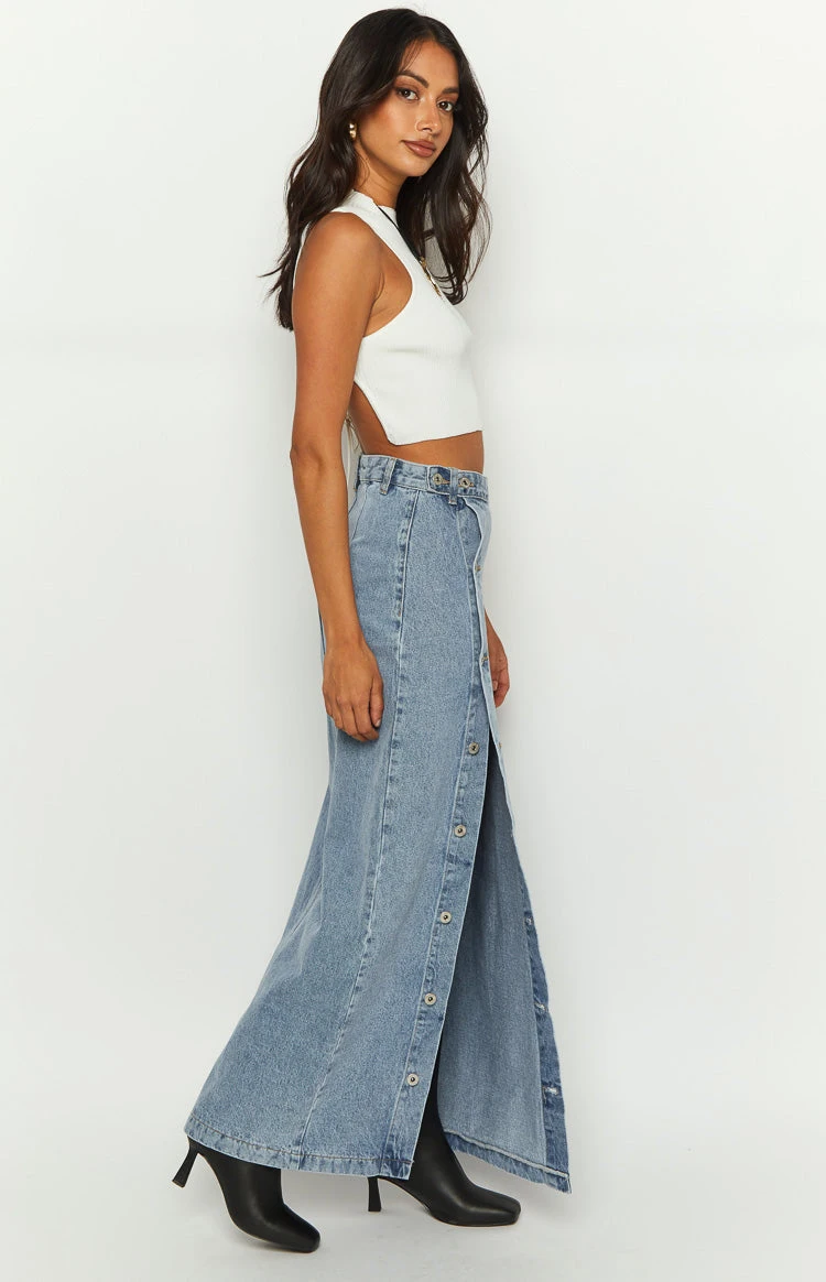 Fazio Button Side Denim Maxi Skirt - Image 3