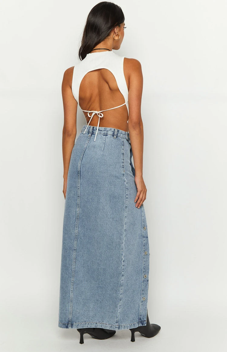Fazio Button Side Denim Maxi Skirt - Image 4