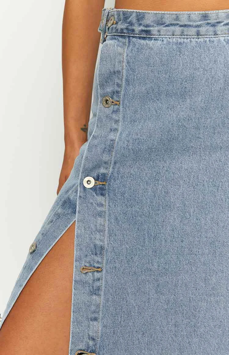 Fazio Button Side Denim Maxi Skirt - Image 5