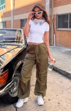 Beginning Boutique Frankie Khaki Parachute Pants