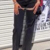 Gem Diamante Trim Wide Leg Black Denim Jeans
