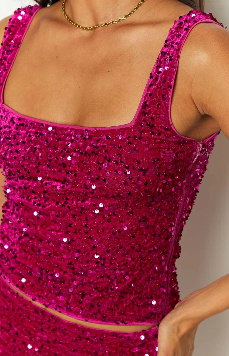 Glitz Magenta Sparkle Crop Top - Image 8