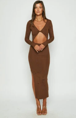 Beginning Boutique Hailey Cut Out Midi Brown