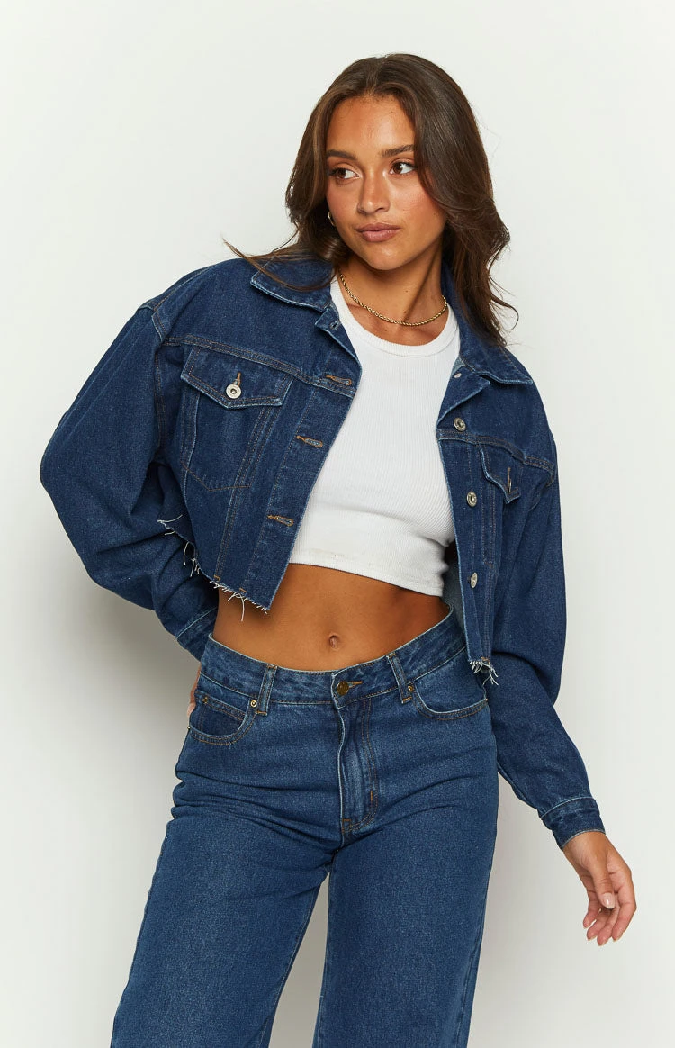 Helena Dark Wash Denim Cropped Jacket - Image 2