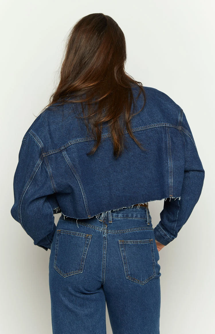 Helena Dark Wash Denim Cropped Jacket - Image 7