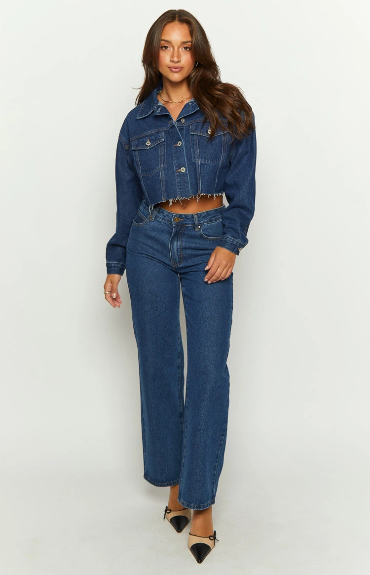 Helena Dark Wash Denim Cropped Jacket - Image 9