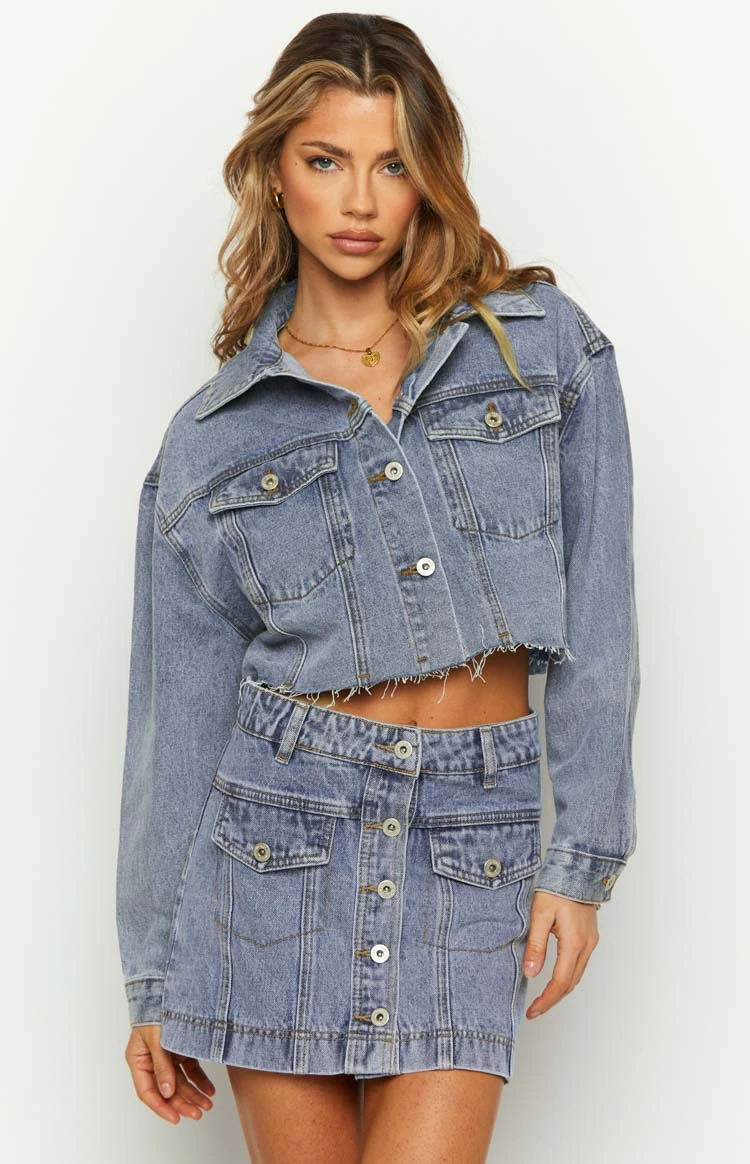 Helena Mid Wash Denim Cropped Jacket - Image 3