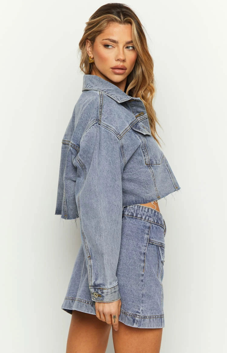 Helena Mid Wash Denim Cropped Jacket - Image 4