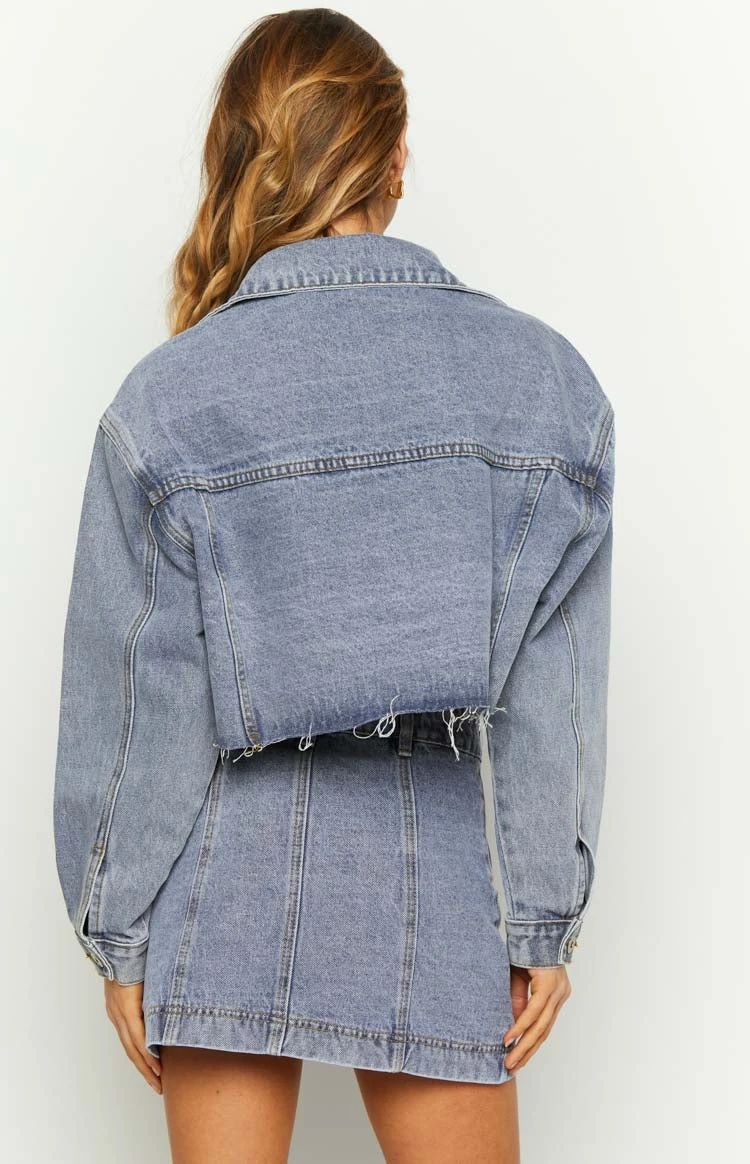 Helena Mid Wash Denim Cropped Jacket - Image 6