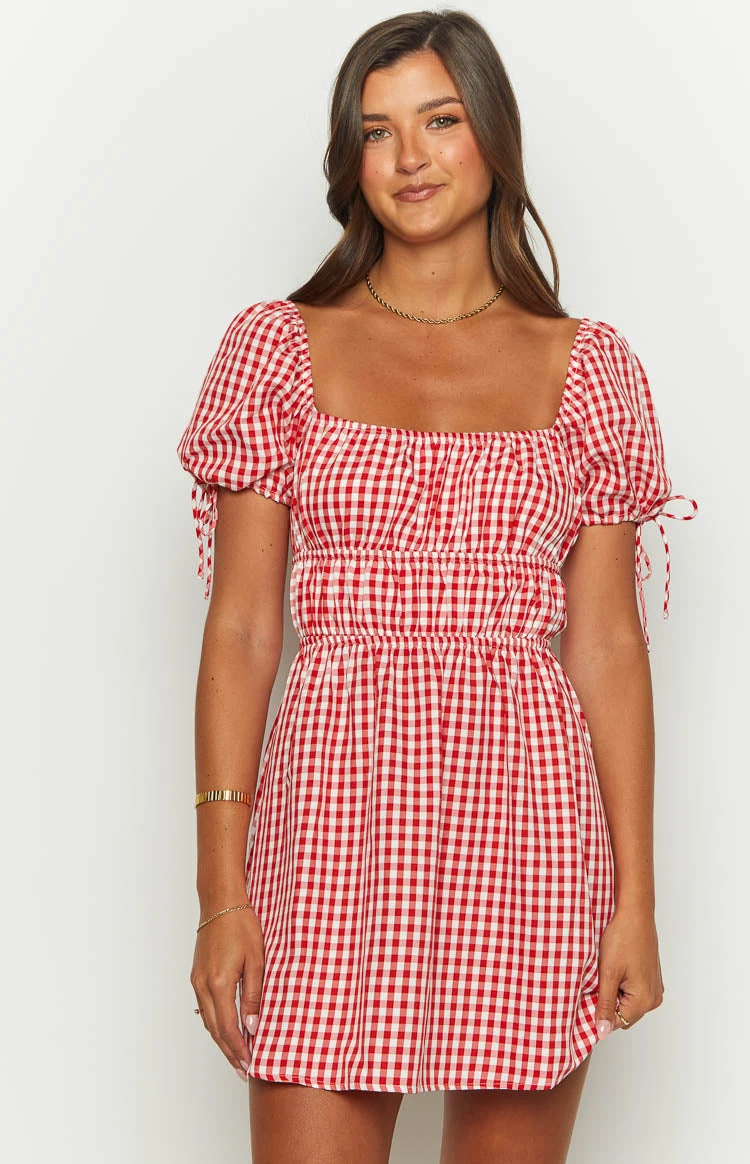 I'm Yours Red Gingham Mini Dress - Image 6