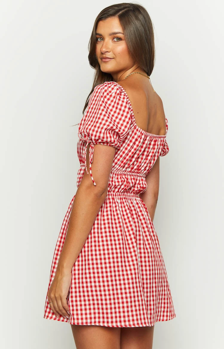 I'm Yours Red Gingham Mini Dress - Image 4