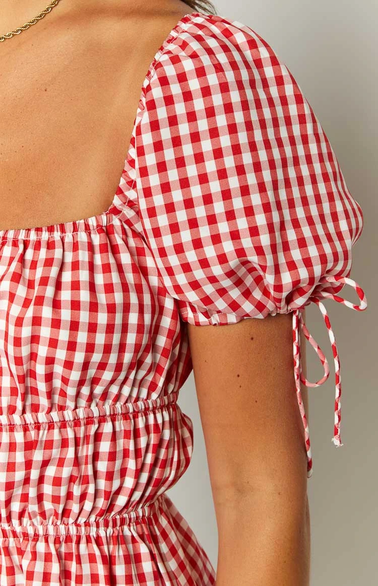 I'm Yours Red Gingham Mini Dress - Image 5