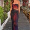 Imogen Black Blurred Tulip Print Maxi Dress