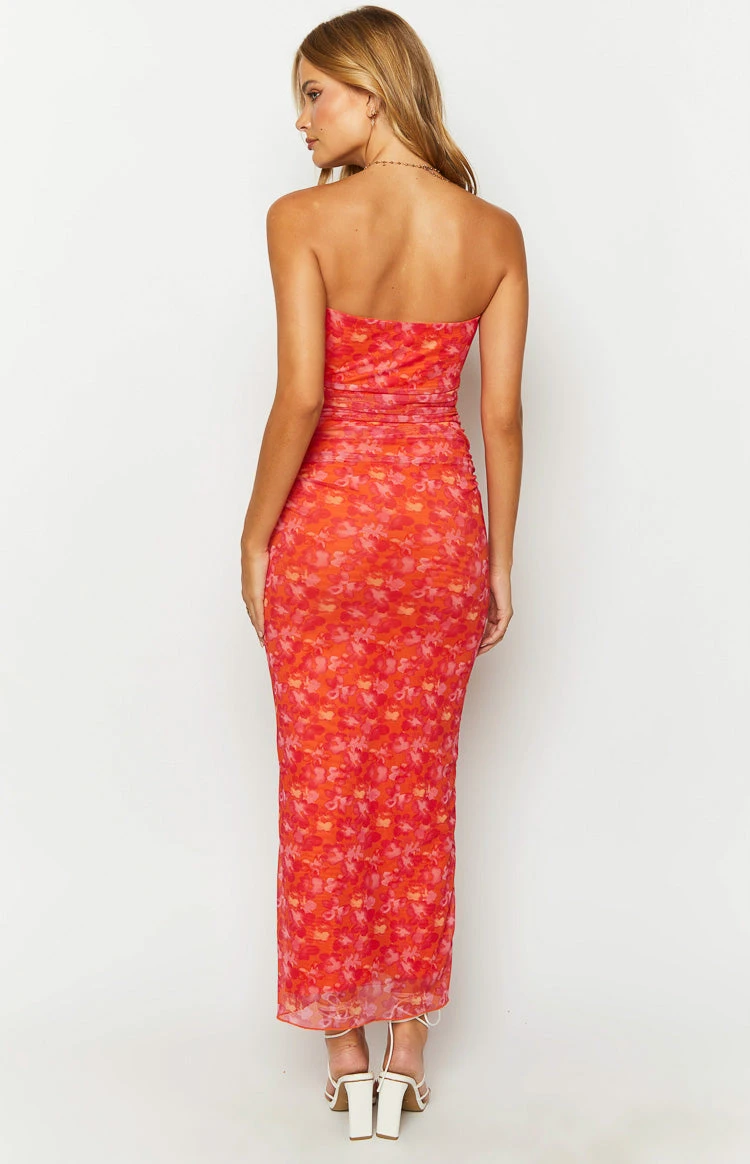Imogen Orange Floral Print Maxi Dress - Image 5