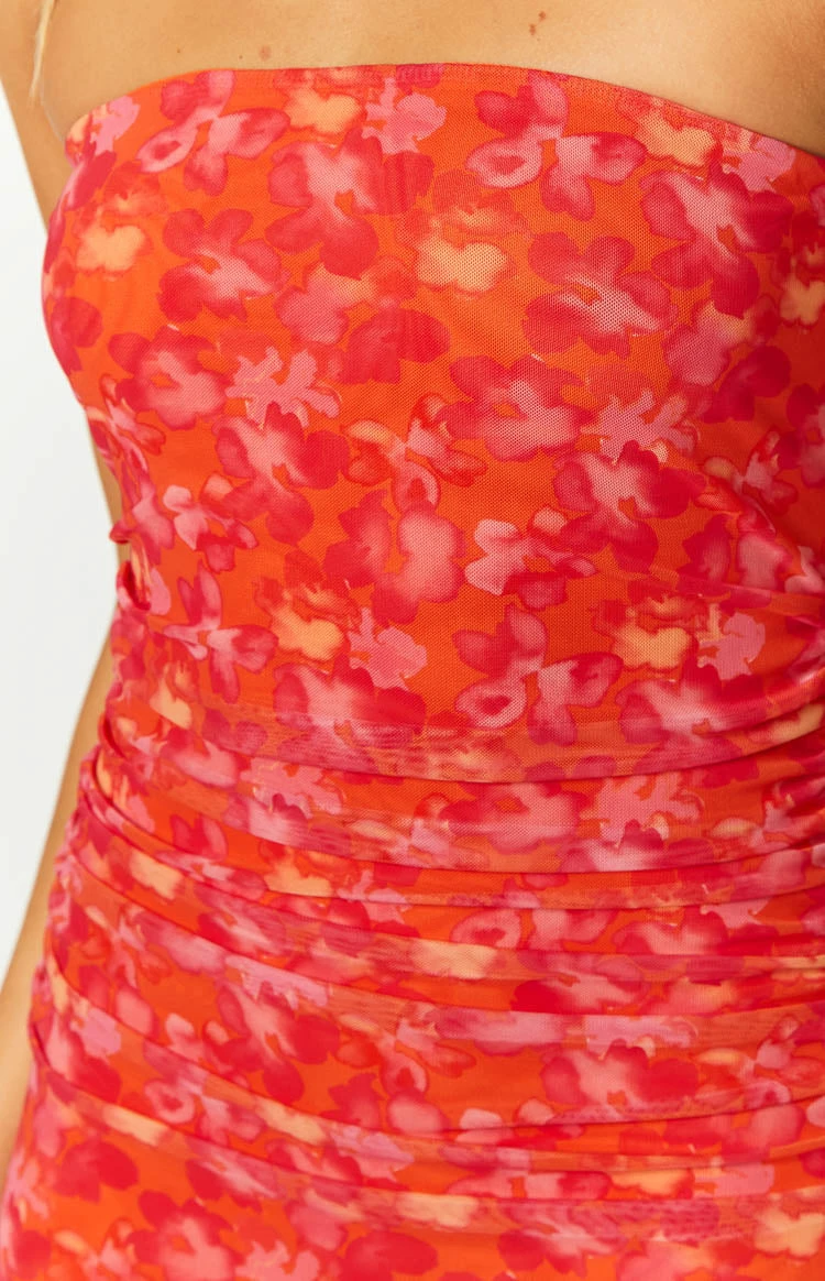 Imogen Orange Floral Print Maxi Dress - Image 6