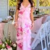 Inara Pink Floral Print Ruffle Maxi Dress