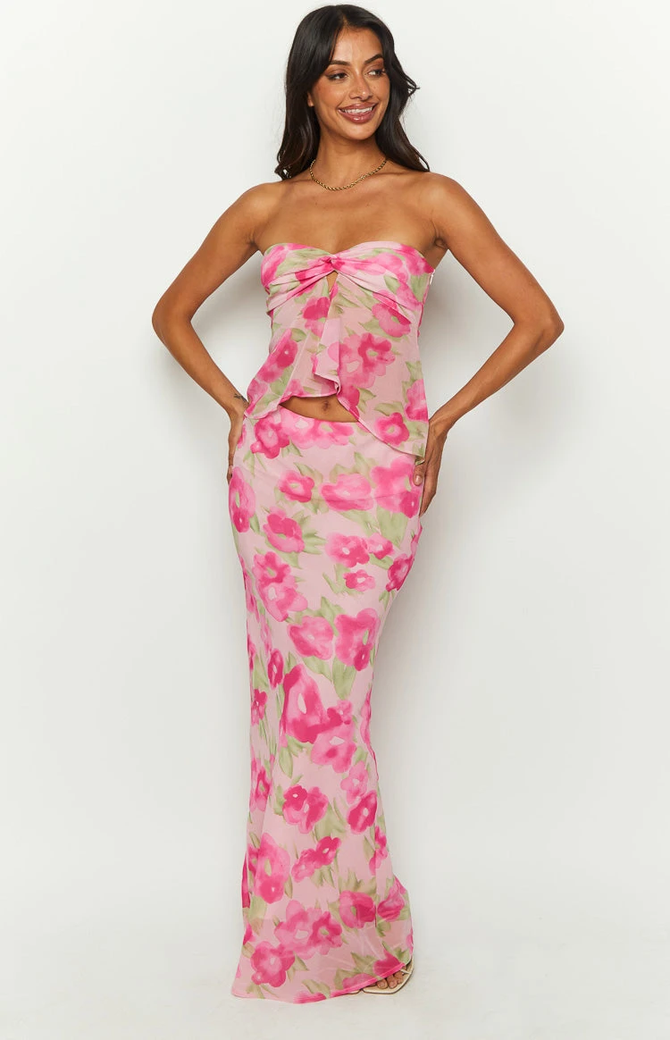 Jacqulin Pink Floral Print Maxi Skirt - Image 3