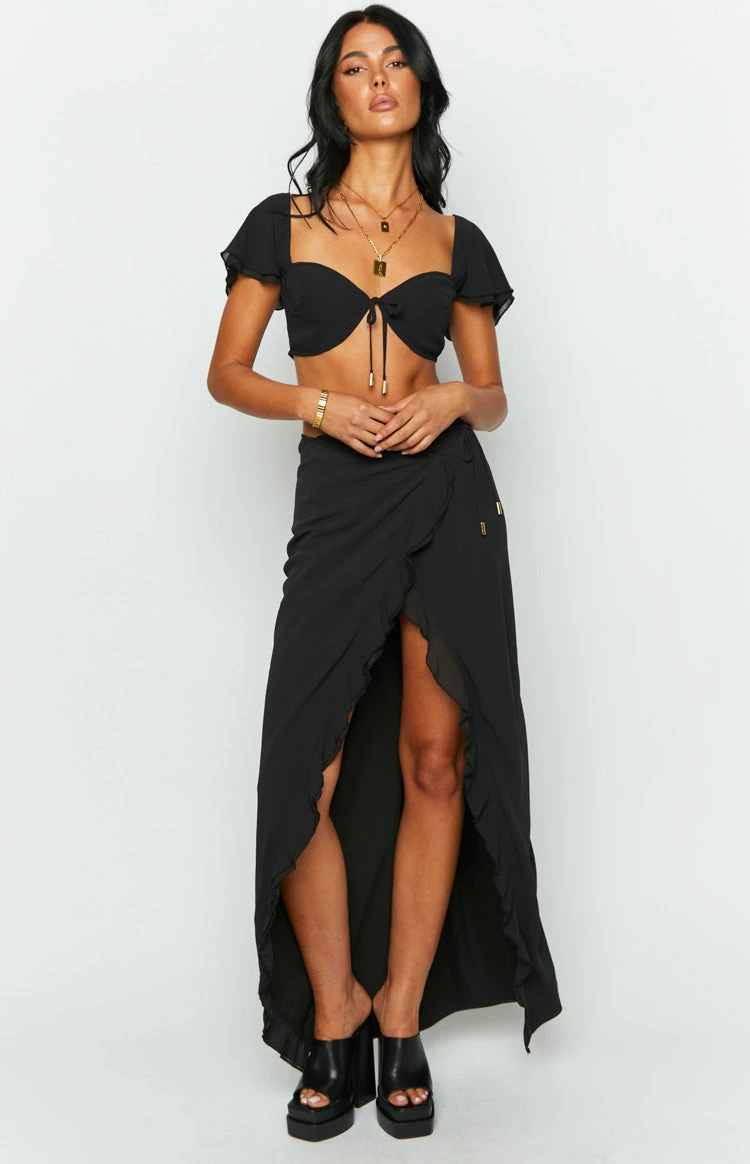 Jay Black Tie Front Crop Top - Image 2