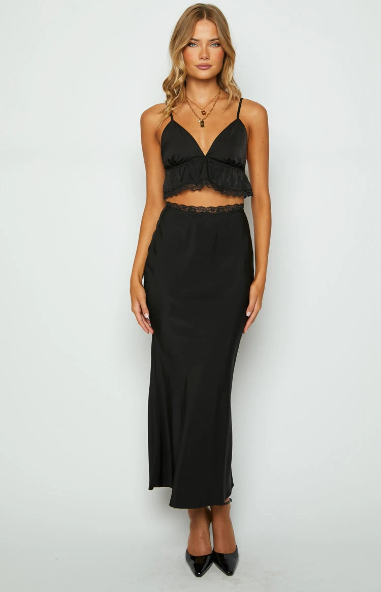 Jayde Black Lace Trim Maxi Skirt - Image 2