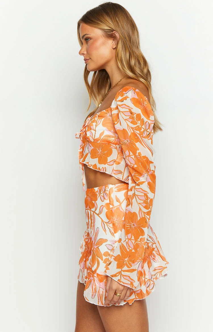 Jayella Orange Floral Long Sleeve Top - Image 4