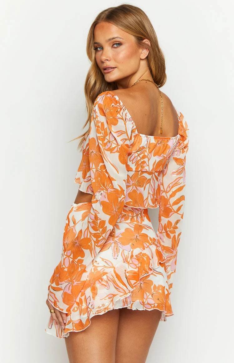 Jayella Orange Floral Long Sleeve Top - Image 6