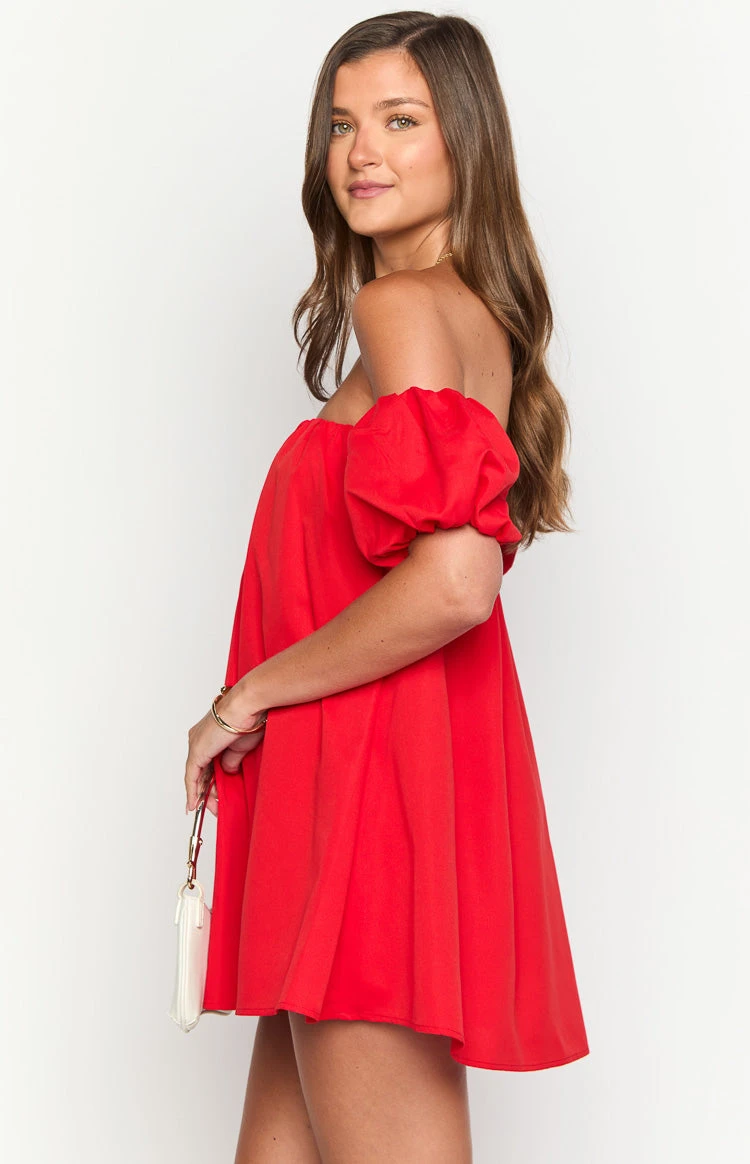 Jozette Red Off The Shoulder Mini Dress - Image 4